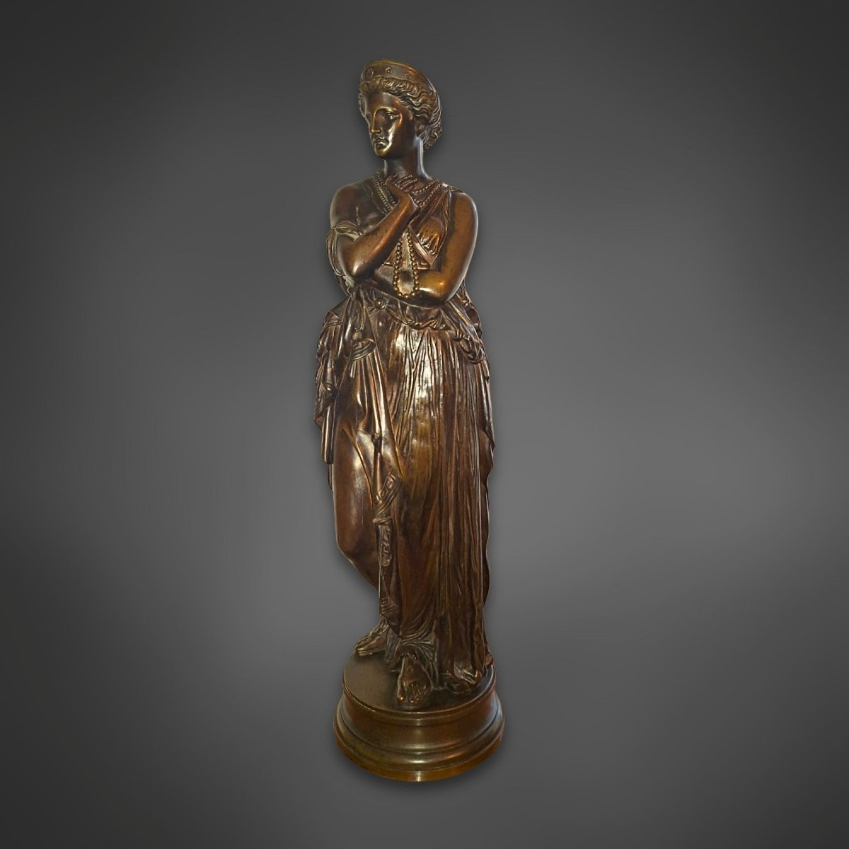 "helen Of Troy" – Patinated Bronze, By Jean-baptiste Clesinger, Mid-19th Century-photo-3