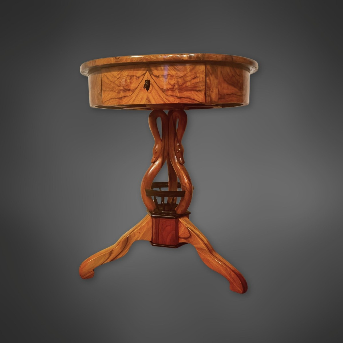 Biedermeier Walnut Side Table Decorated With Swans - Germany, Circa 1820
