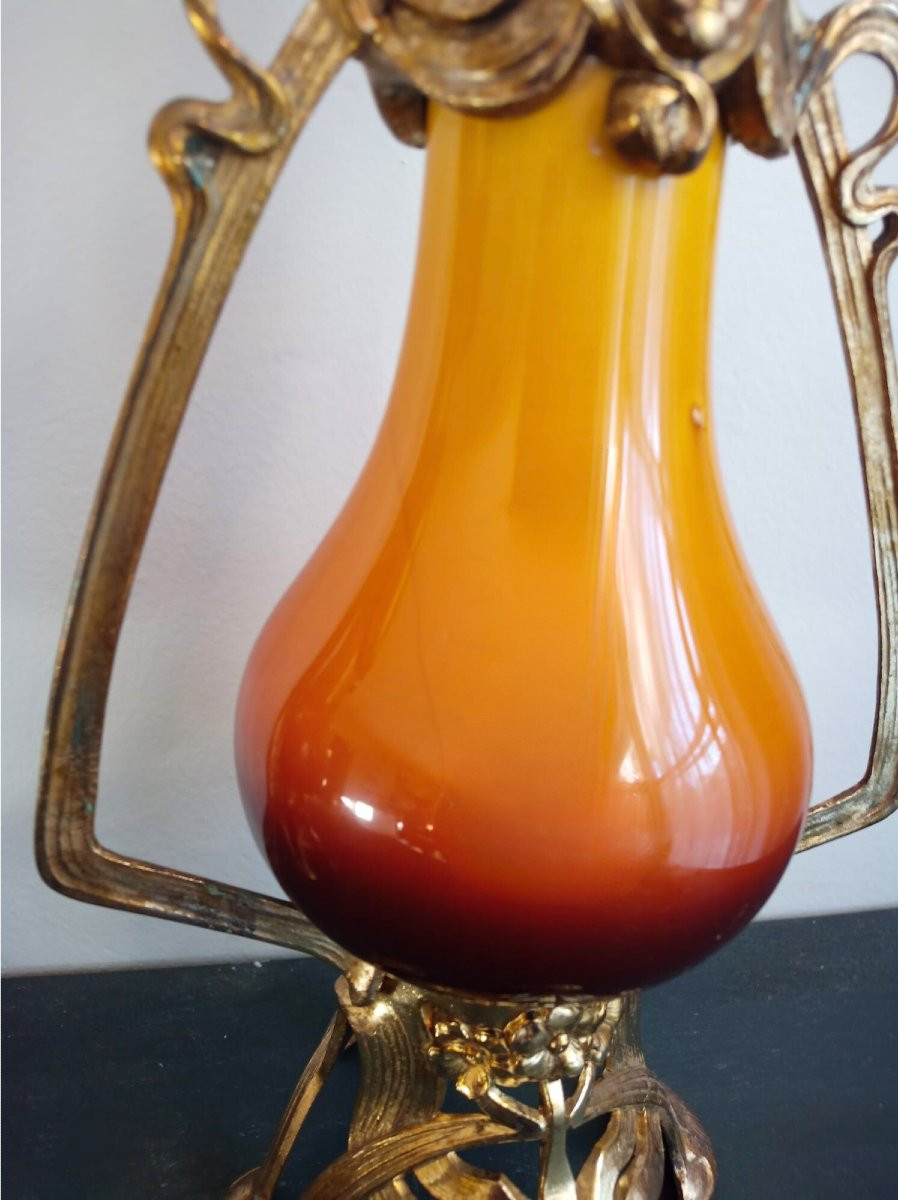 Paire de Vase en céramique Art nouveau Française avec monture en métal, vers 1900-1910, -photo-3