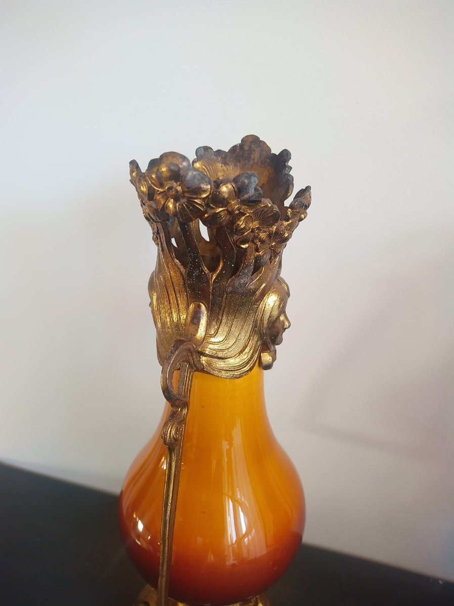 Paire de Vase en céramique Art nouveau Française avec monture en métal, vers 1900-1910, -photo-6