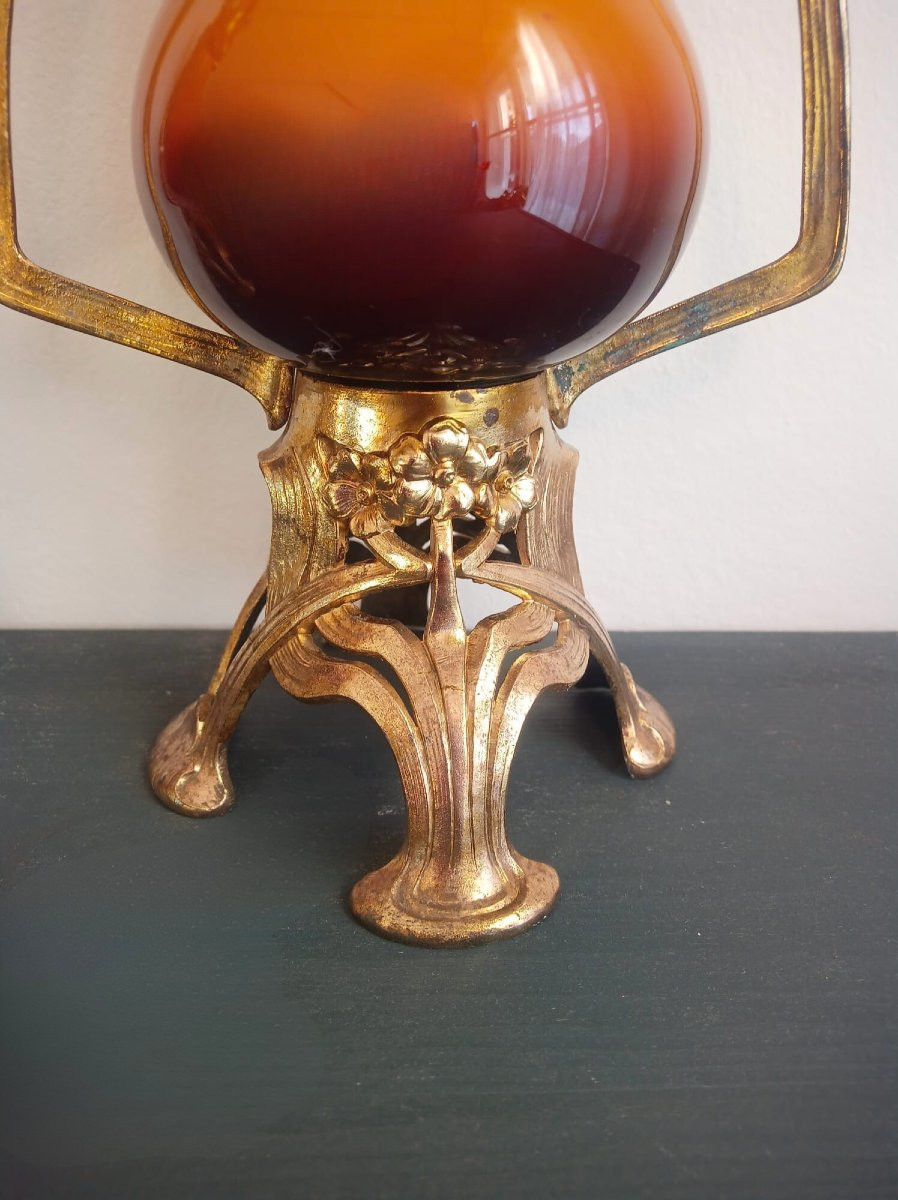 Paire de Vase en céramique Art nouveau Française avec monture en métal, vers 1900-1910, -photo-7