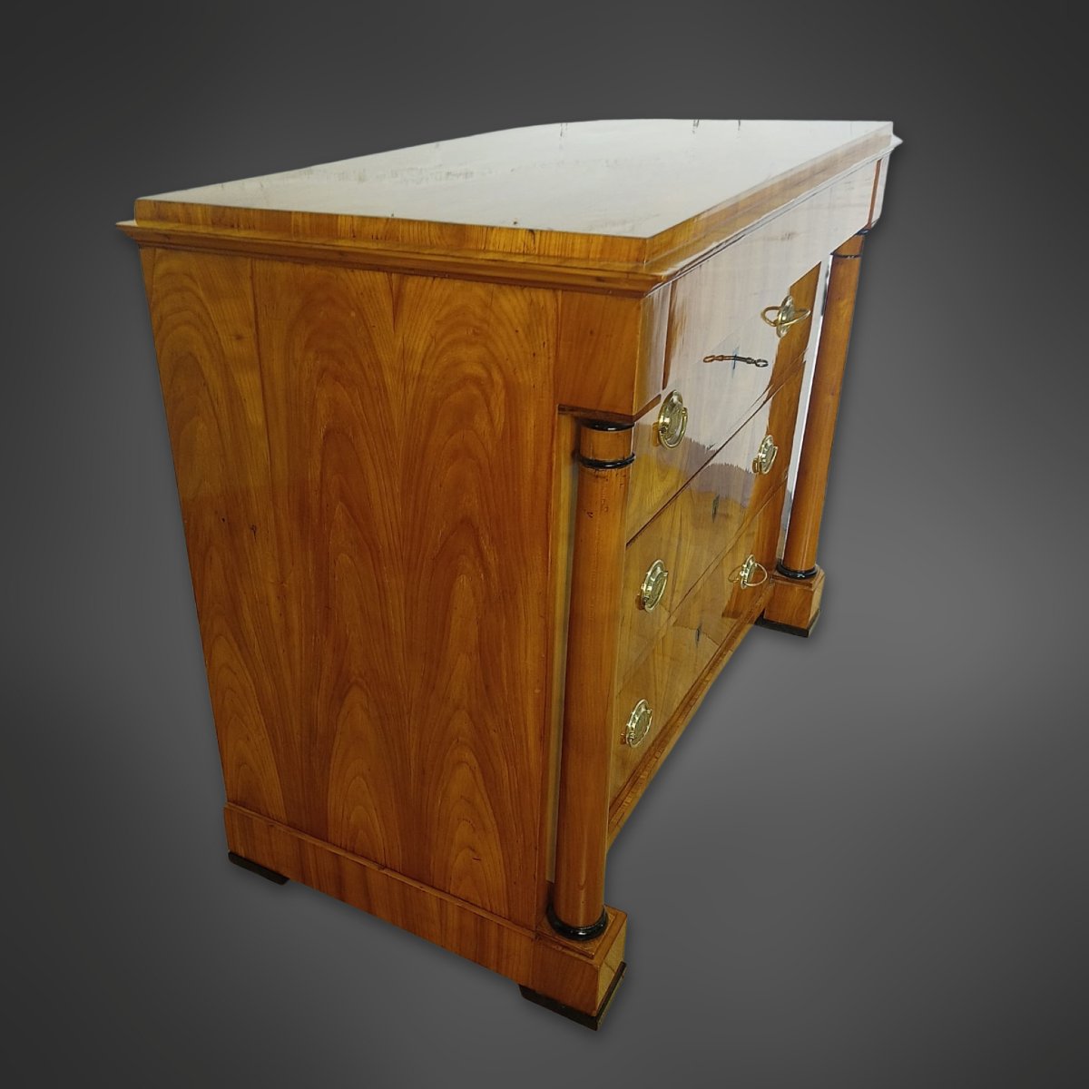 Biedermeier Chest Of Drawers With Detached Columns - Cherry Over Oak Veneer 1840-photo-3