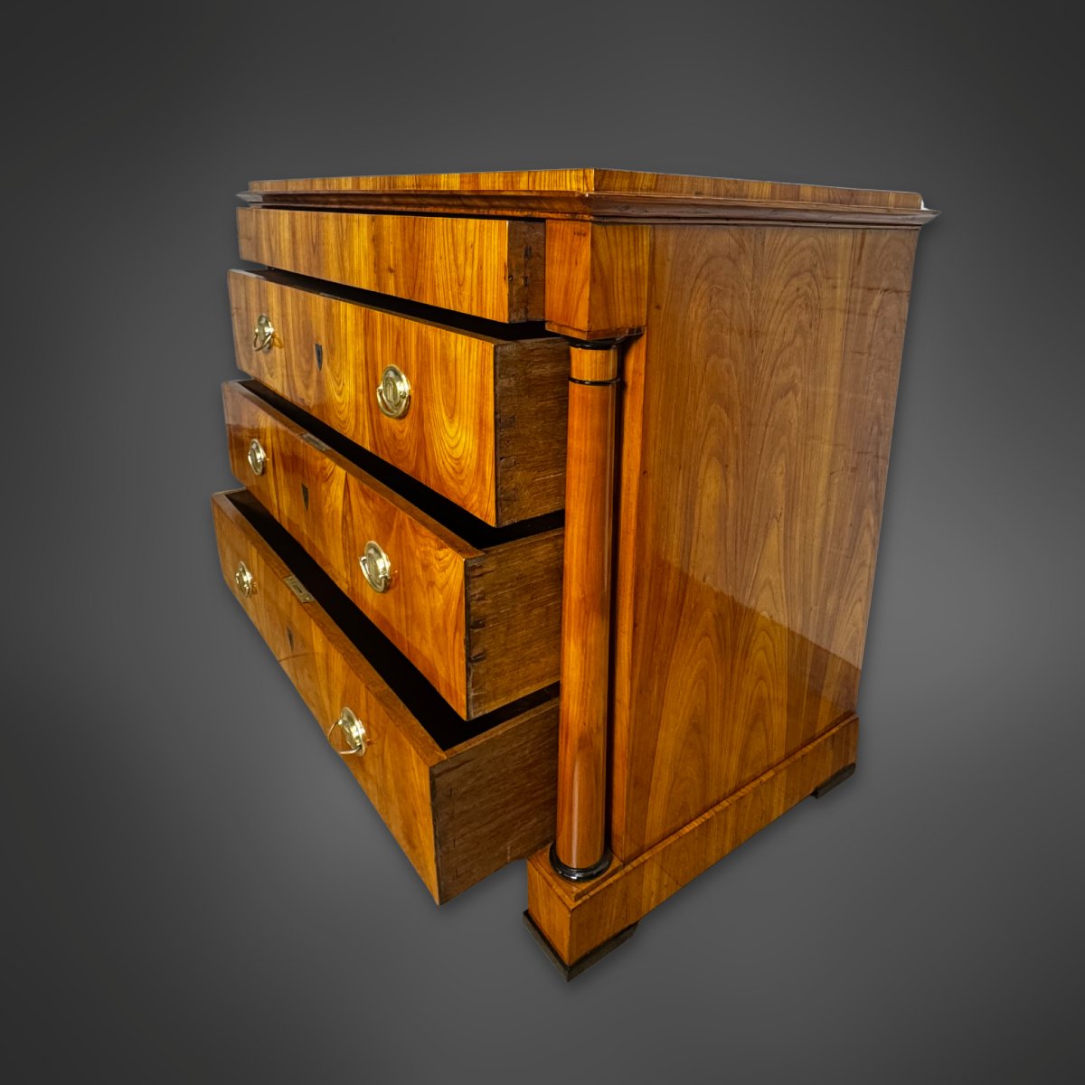 Biedermeier Chest Of Drawers With Detached Columns - Cherry Over Oak Veneer 1840-photo-4