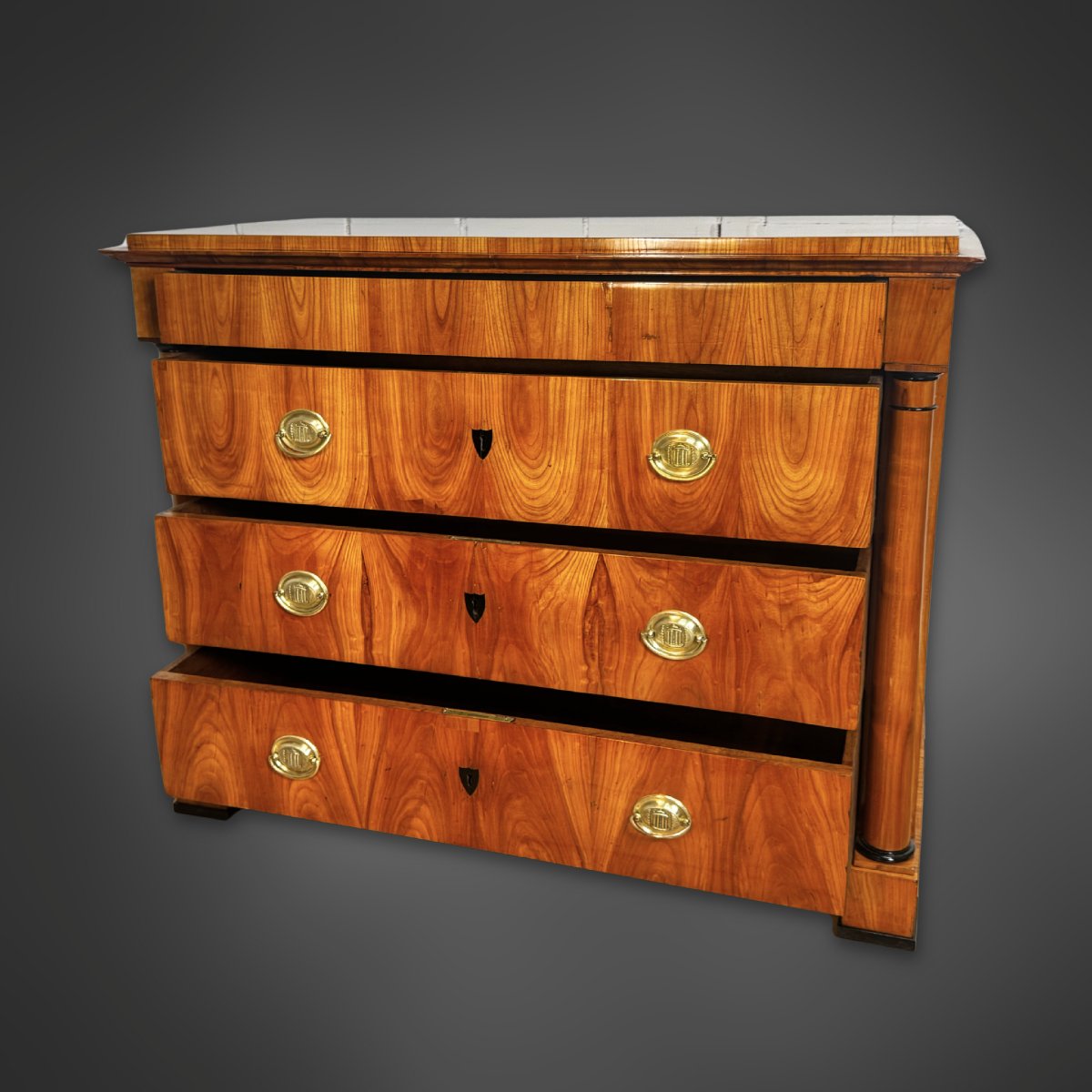 Biedermeier Chest Of Drawers With Detached Columns - Cherry Over Oak Veneer 1840-photo-4
