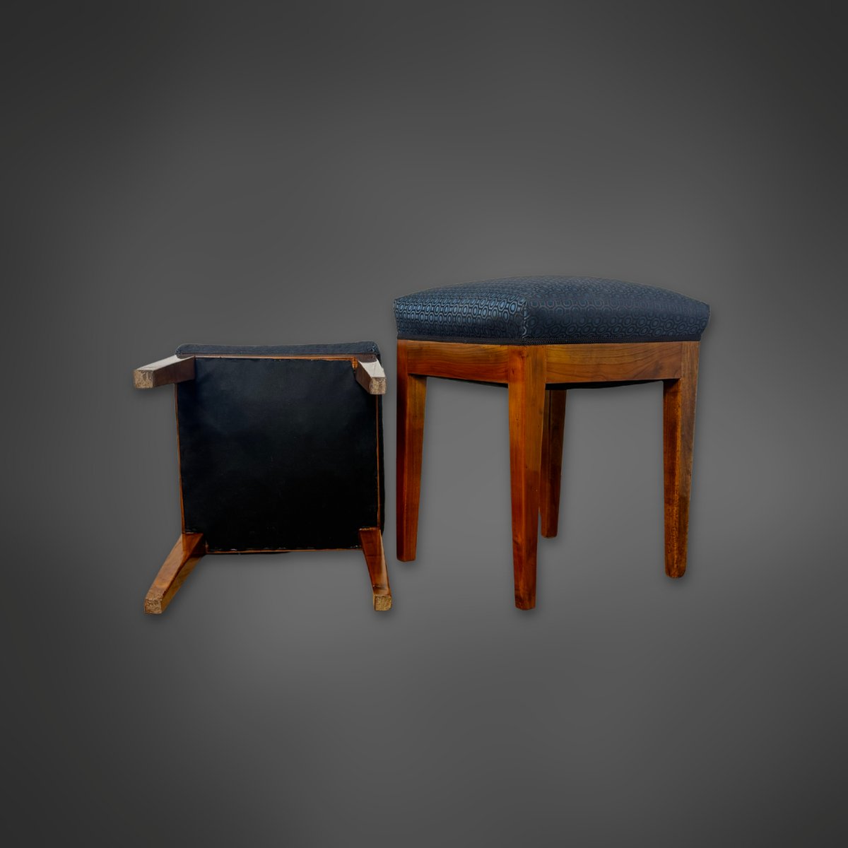 Pair Of Biedermeier Stools In Solid Cherrywood-photo-2
