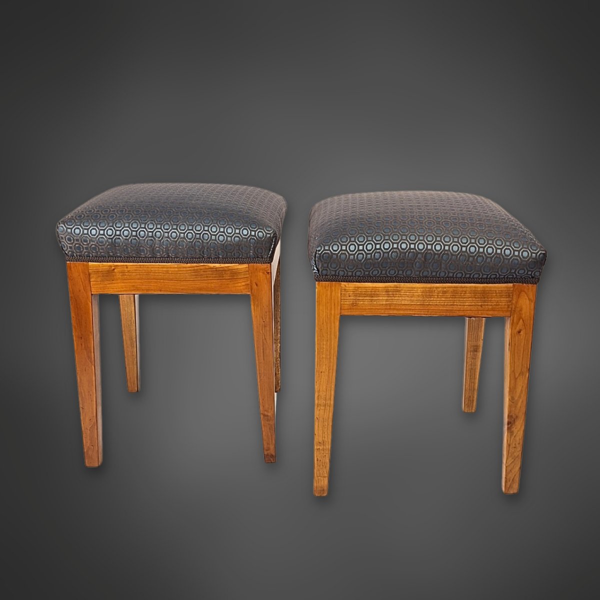 Pair Of Biedermeier Stools In Solid Cherrywood-photo-2