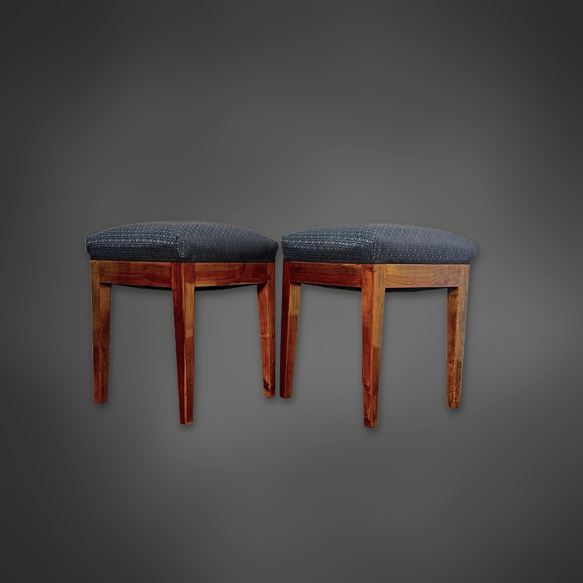 Pair Of Biedermeier Stools In Solid Cherrywood