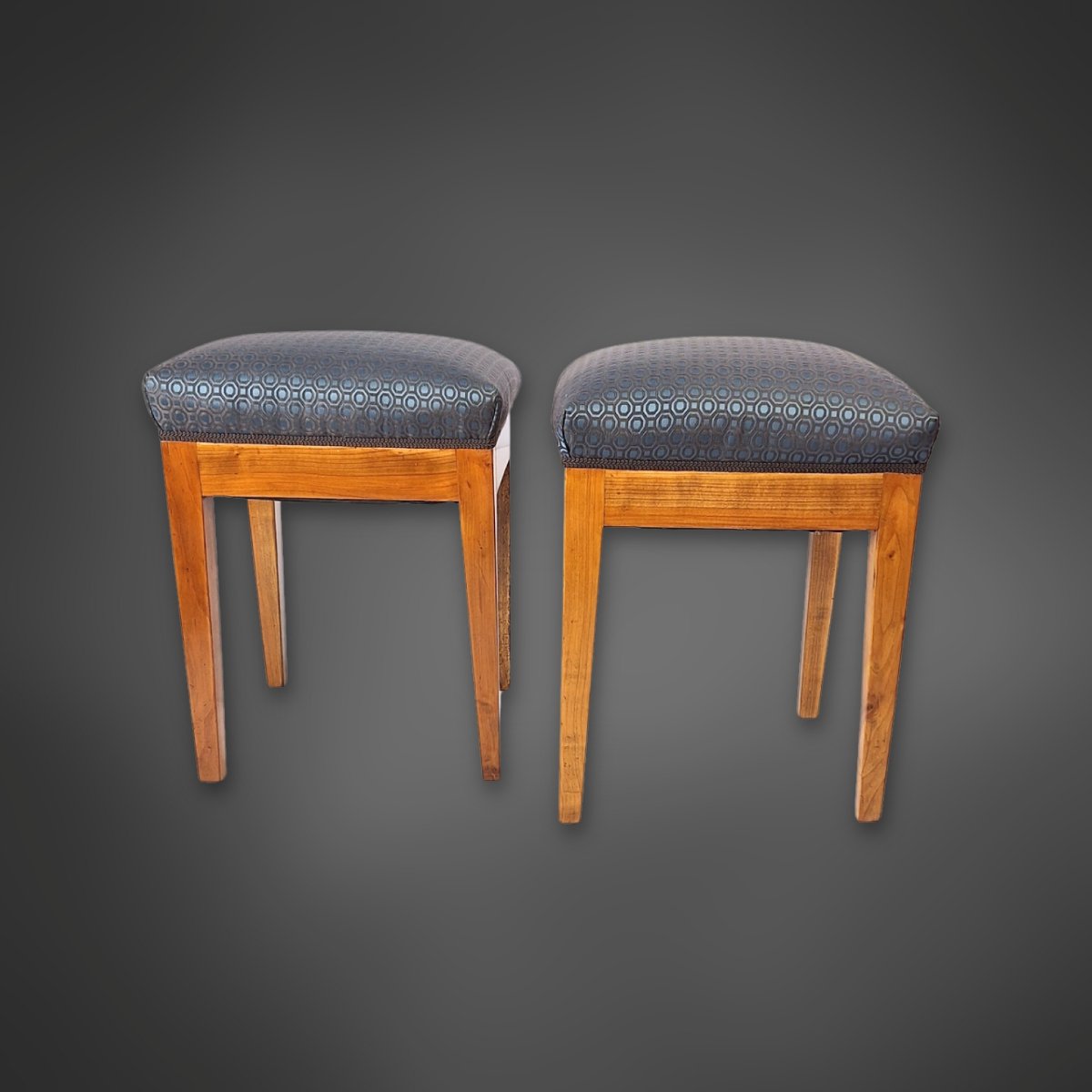 Pair Of Biedermeier Stools In Solid Cherrywood