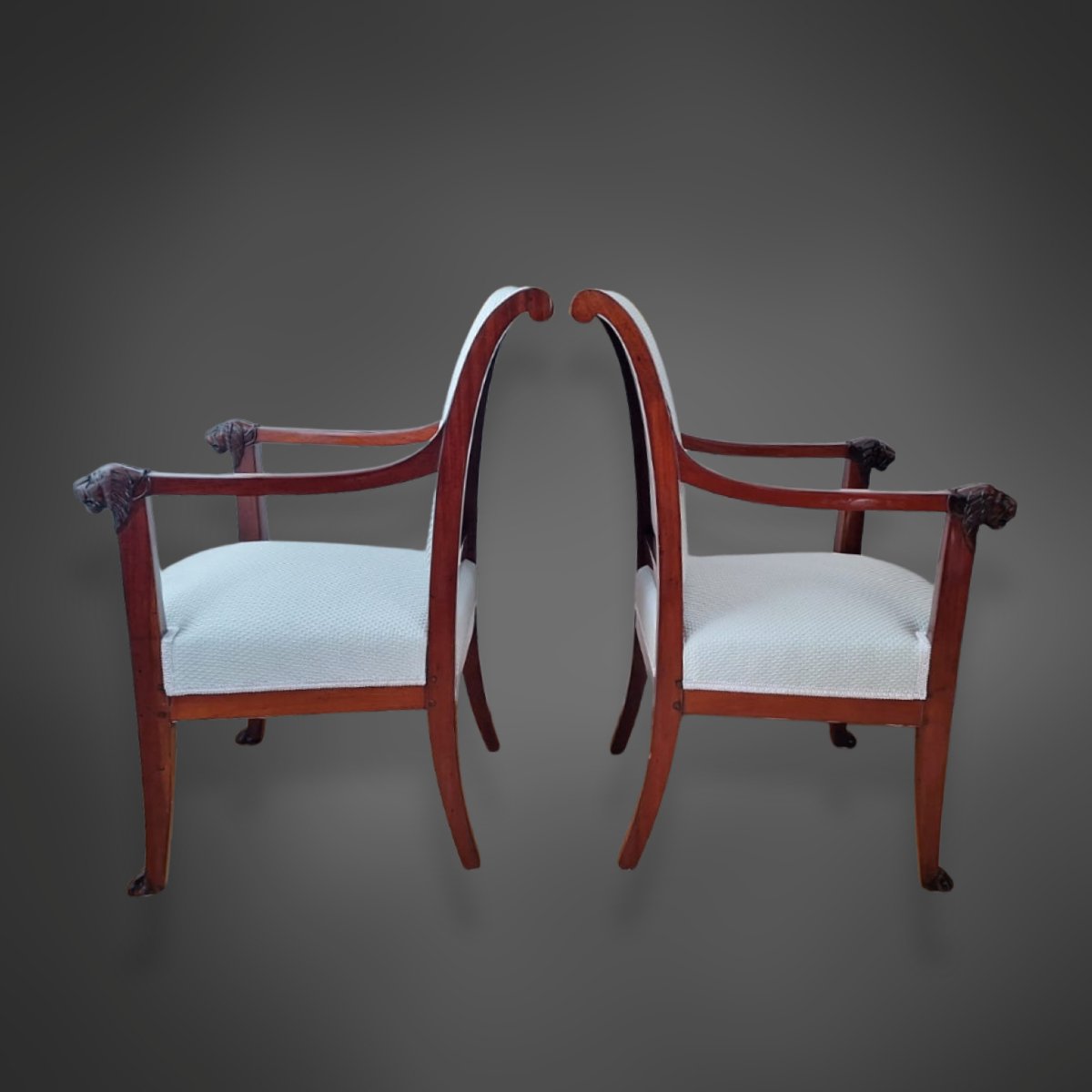 Pair Of Empire Solid Mahogany Armchairs - Early 19th Century-photo-2