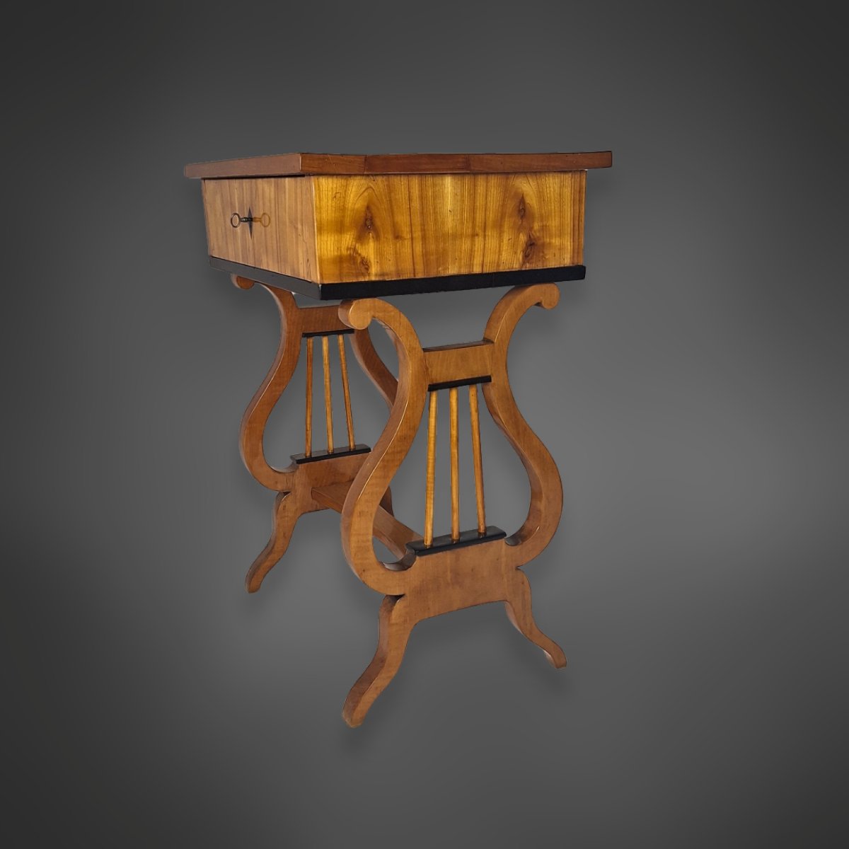 Biedermeier Lyre Table, Made Of Cherry Wood, Germany, Circa 1825-photo-2