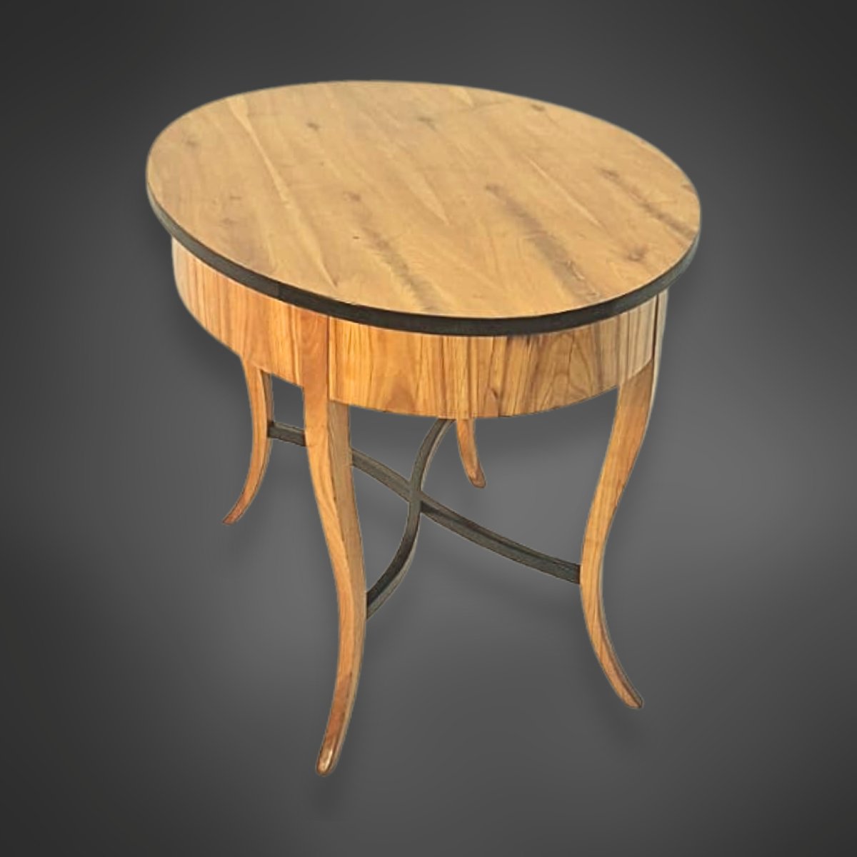 Oval Biedermeier Side Table, Cherry Wood Veneer, 1825-photo-3