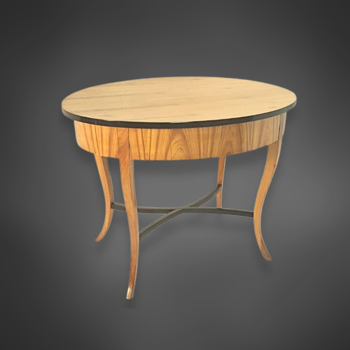Oval Biedermeier Side Table, Cherry Wood Veneer, 1825-photo-4