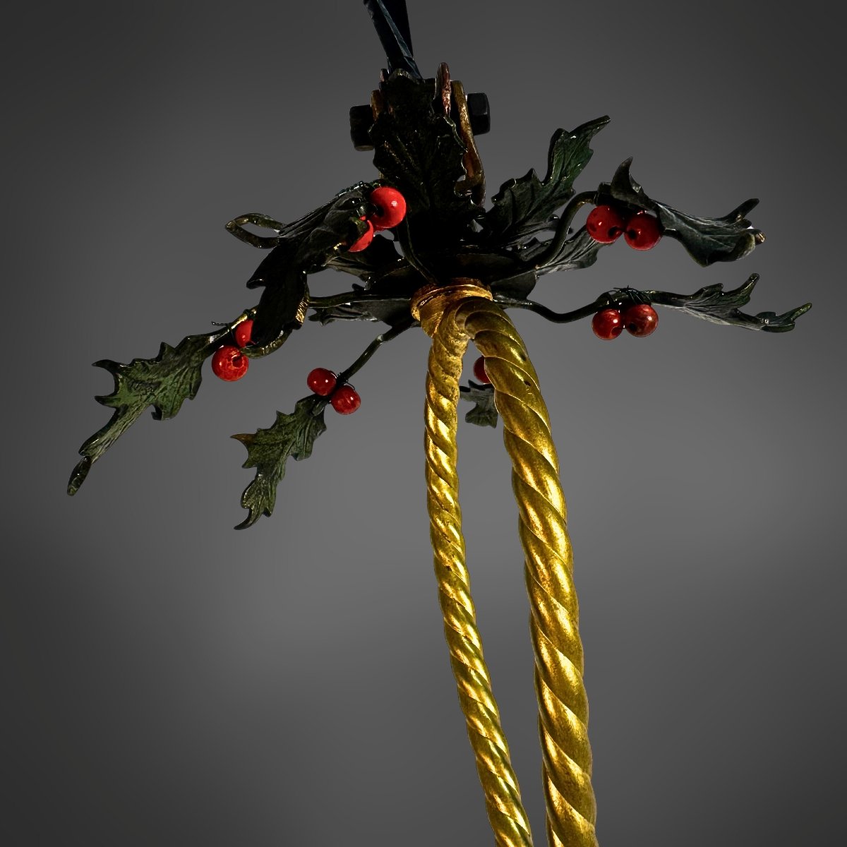 Holly-shaped Ceiling Light, Brass, France (nancy), Circa 1920-photo-4