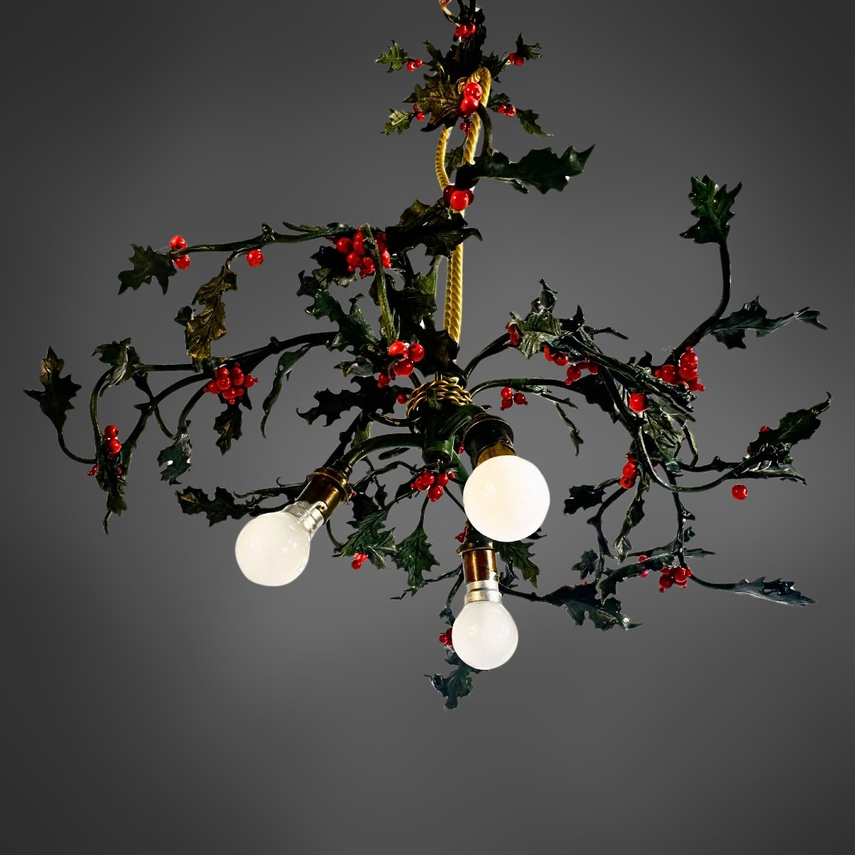 Holly-shaped Ceiling Light, Brass, France (nancy), Circa 1920-photo-2