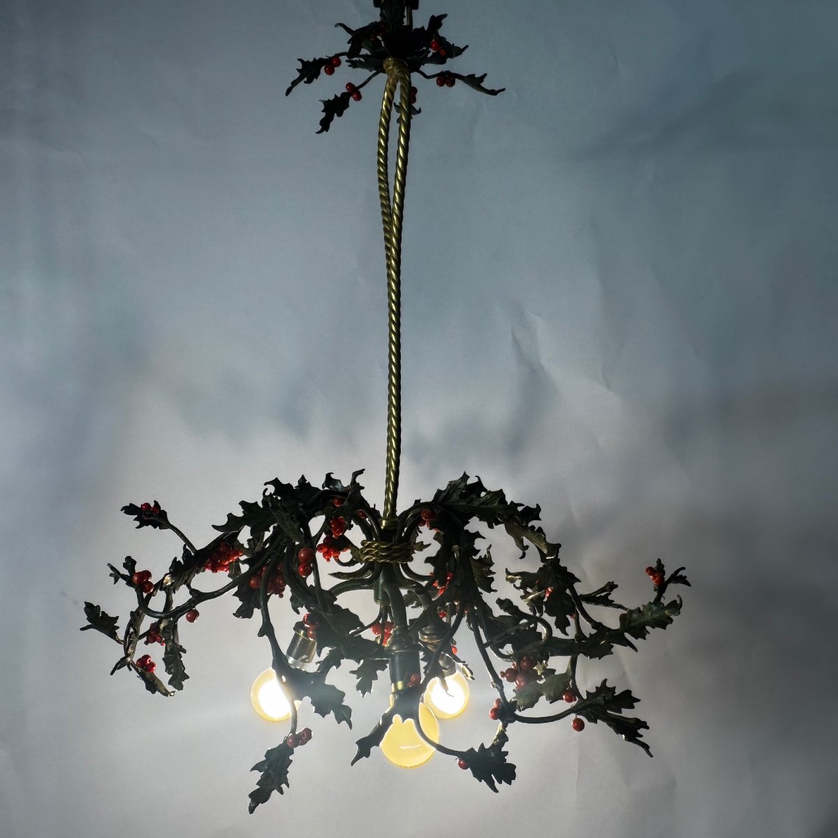 Holly-shaped Ceiling Light, Brass, France (nancy), Circa 1920-photo-3