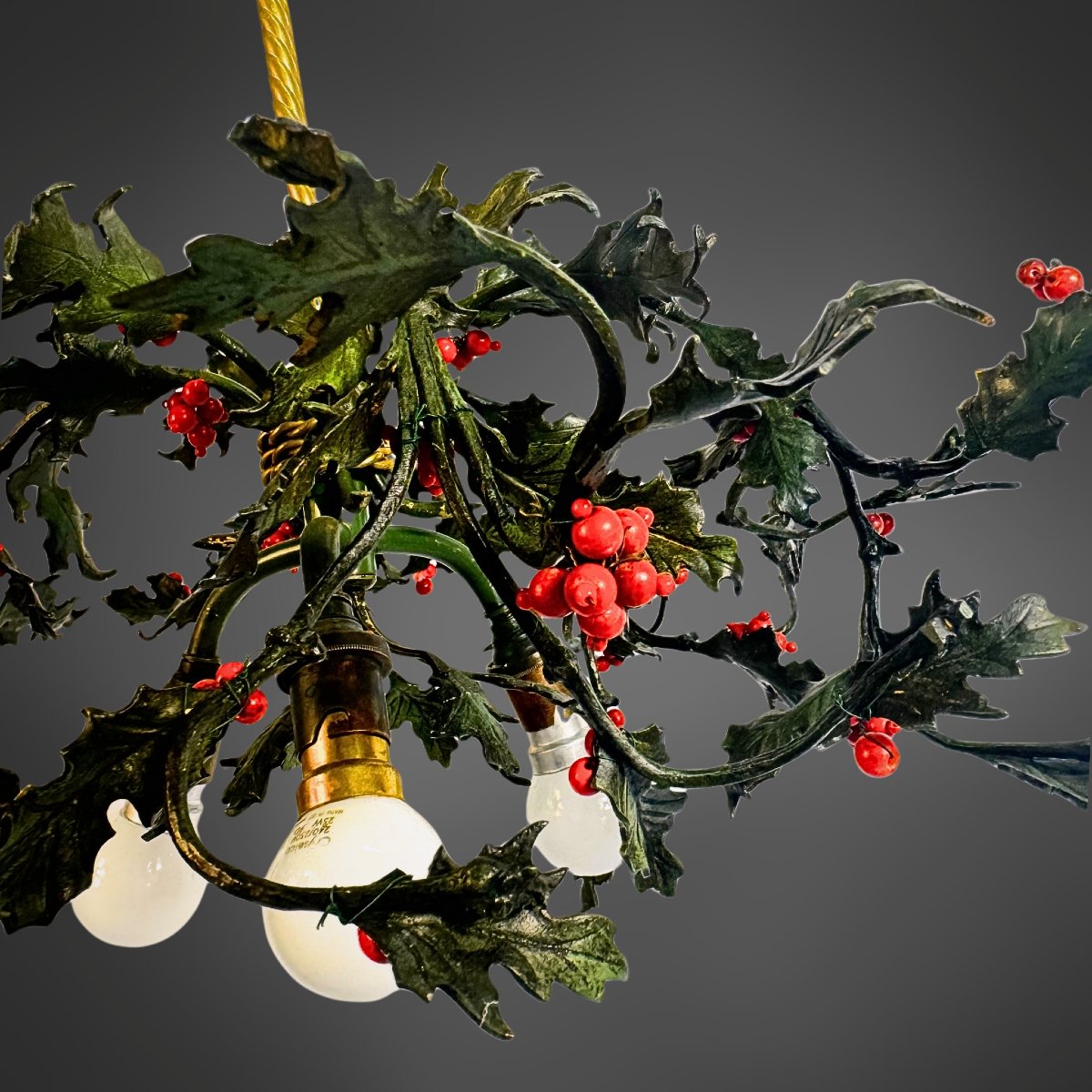 Holly-shaped Ceiling Light, Brass, France (nancy), Circa 1920-photo-4