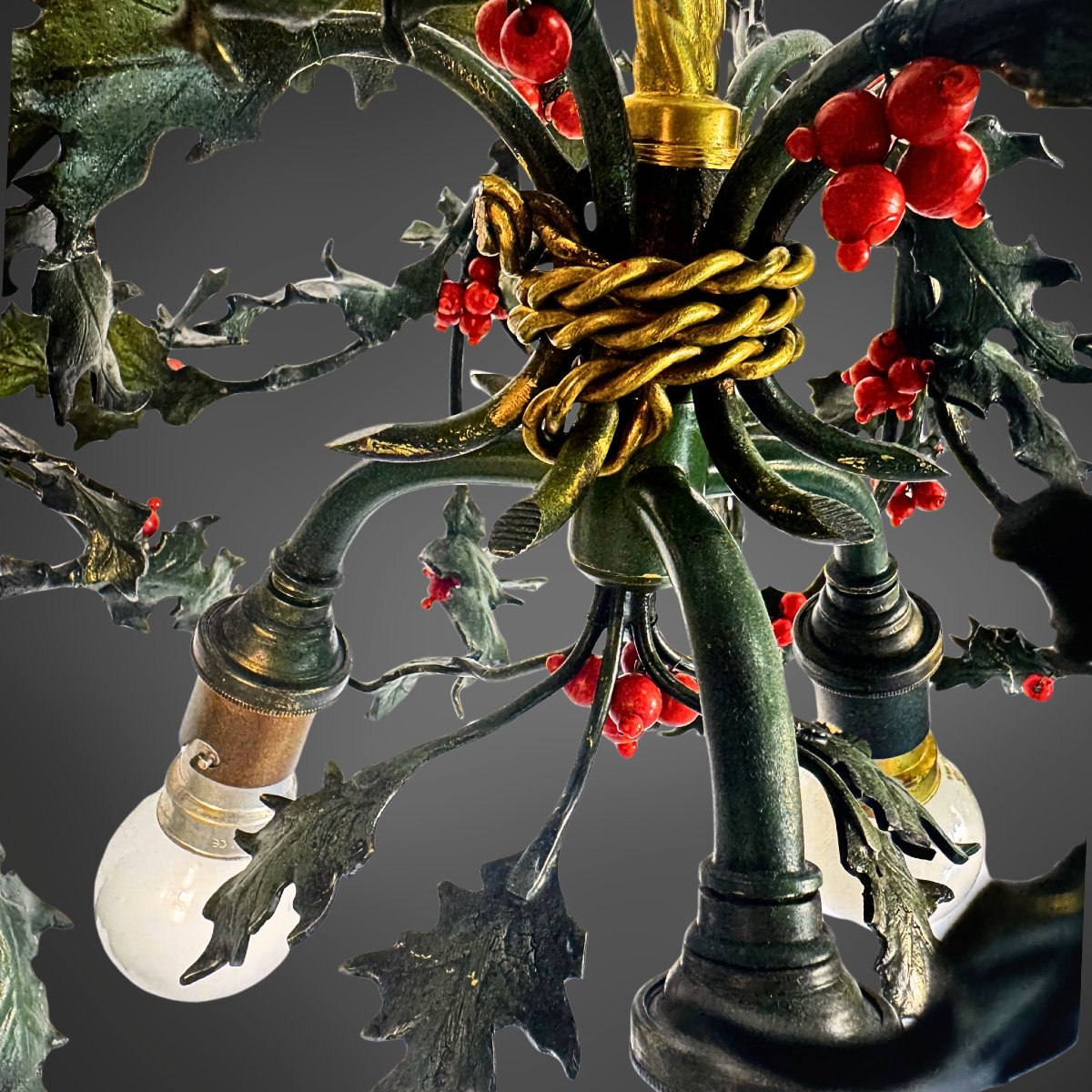Holly-shaped Ceiling Light, Brass, France (nancy), Circa 1920-photo-5