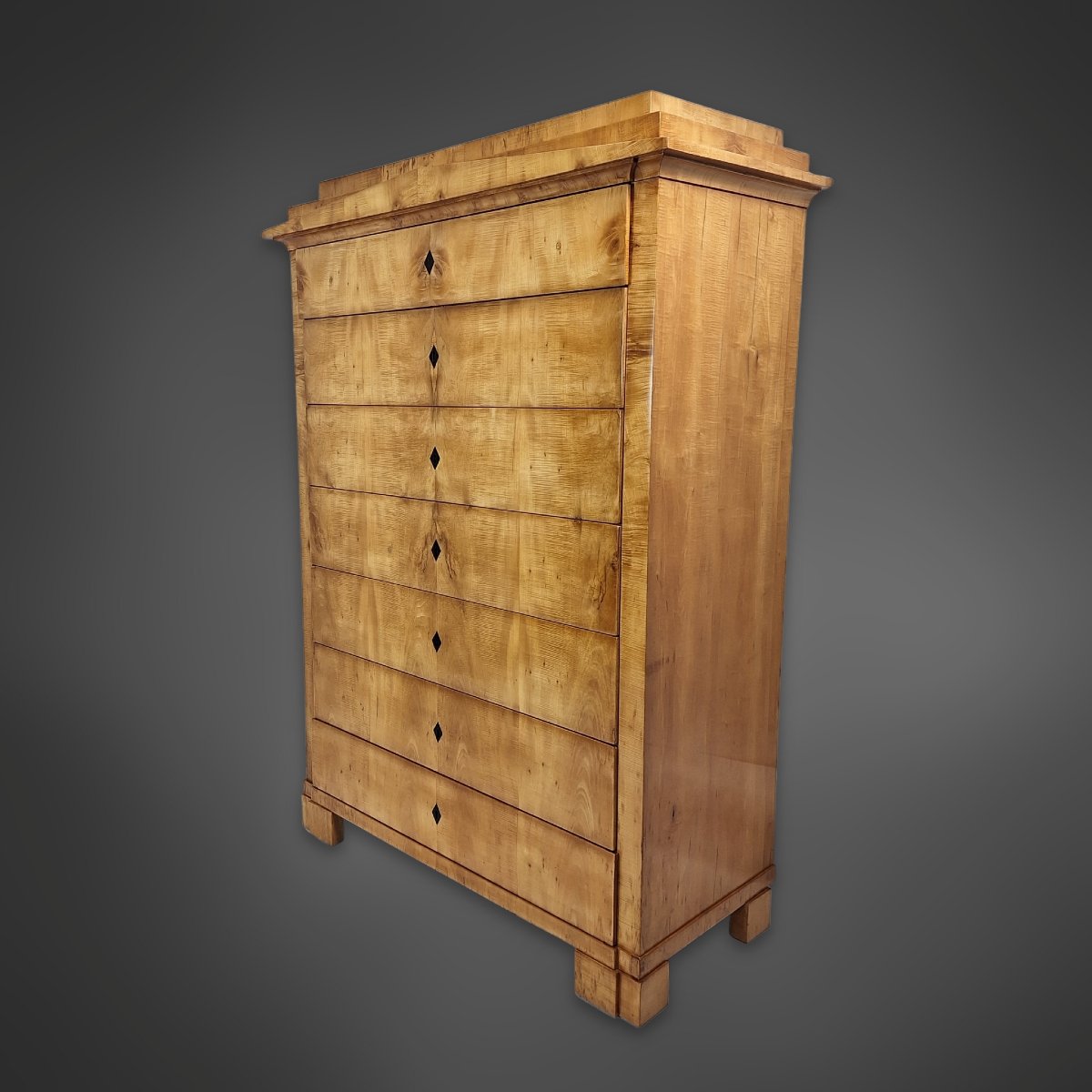 Biedermeier Pillar Chest Of Drawers With Pointed Gable, Maple Veneer, Thuringia Around 1825/30-photo-2
