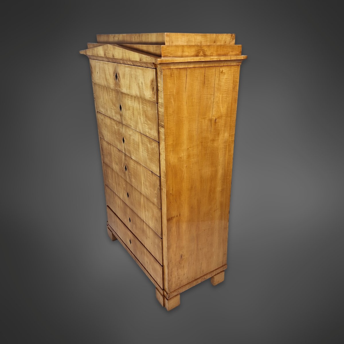 Biedermeier Pillar Chest Of Drawers With Pointed Gable, Maple Veneer, Thuringia Around 1825/30-photo-3