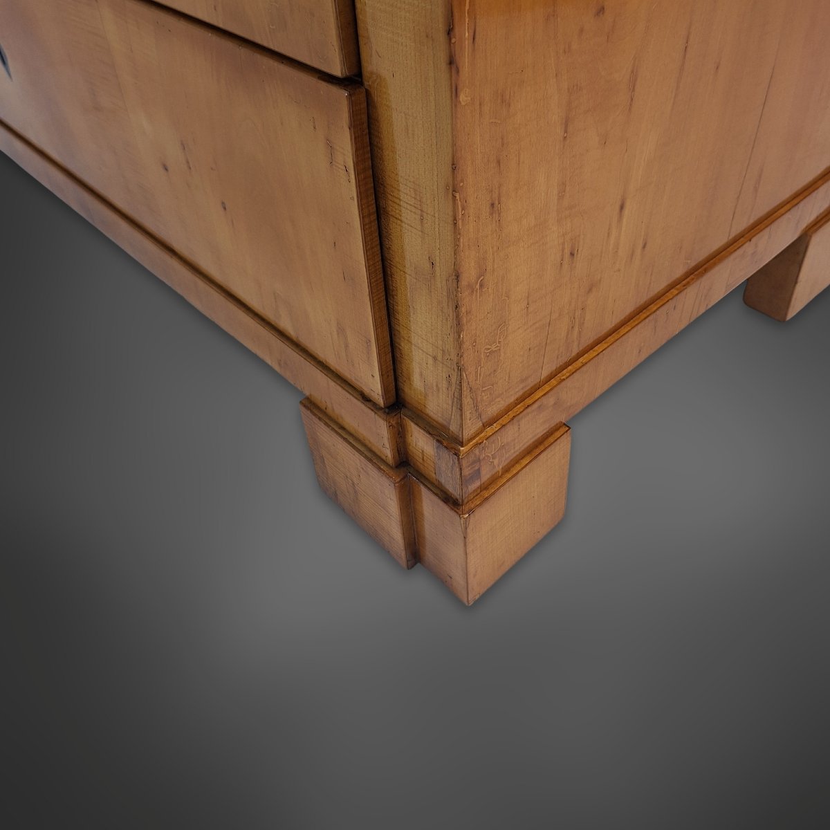 Biedermeier Pillar Chest Of Drawers With Pointed Gable, Maple Veneer, Thuringia Around 1825/30-photo-6
