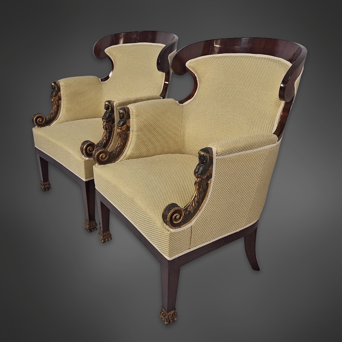 Ensemble de sièges Biedermeier viennois : un canapé et deux fauteuils, acajou, vers 1810-photo-3