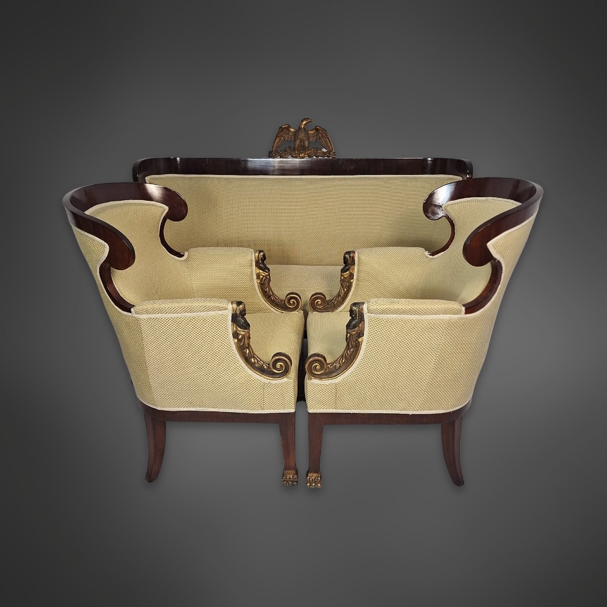 Ensemble de sièges Biedermeier viennois : un canapé et deux fauteuils, acajou, vers 1810-photo-4