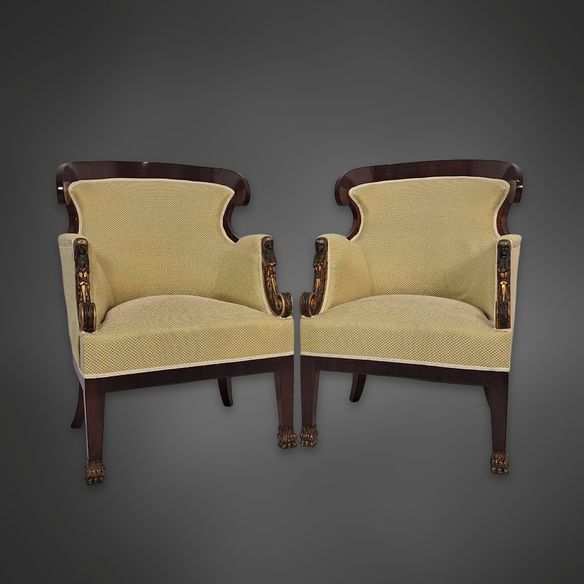 Ensemble de sièges Biedermeier viennois : un canapé et deux fauteuils, acajou, vers 1810-photo-1
