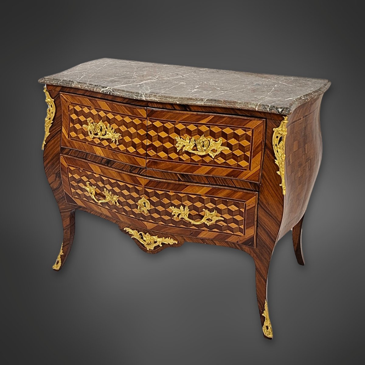 Commode Louis XV à marqueterie de cubes, France, seconde moitié du XVIIIe siècle-photo-2