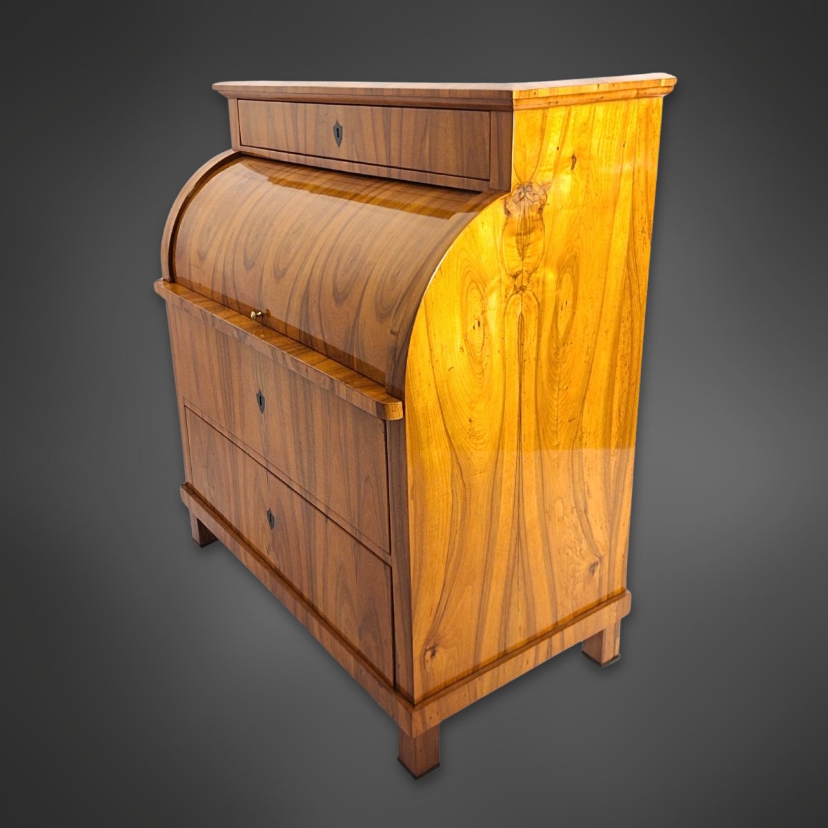 Secrétaire cylindrique Biedermeier en noyer, Allemagne du Sud vers 1825–1830-photo-2