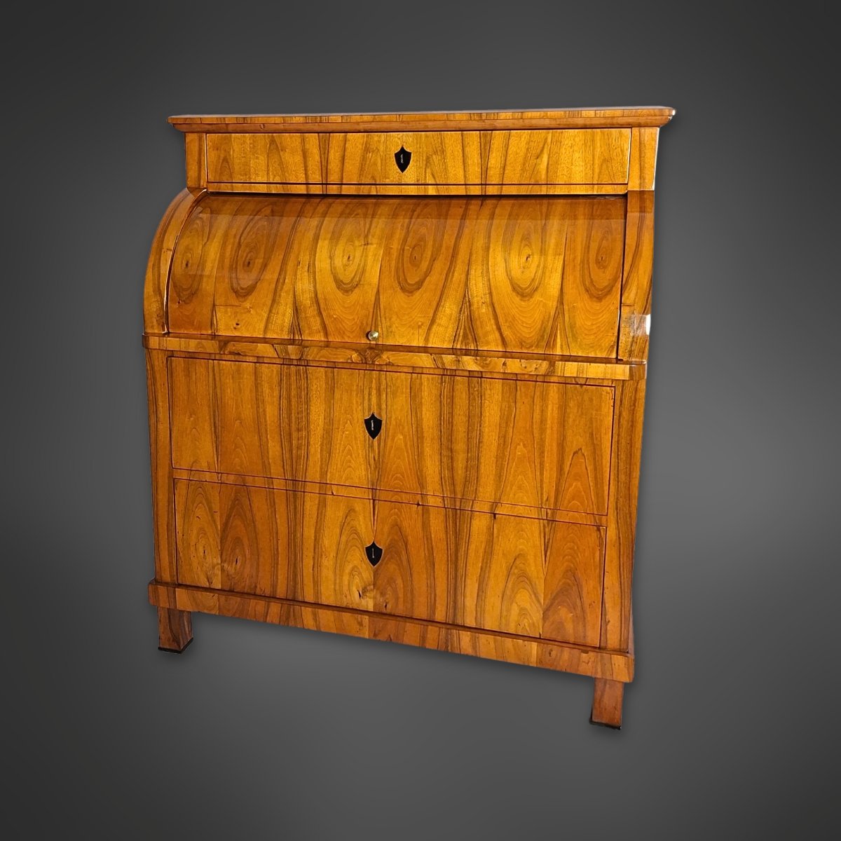 Secrétaire cylindrique Biedermeier en noyer, Allemagne du Sud vers 1825–1830