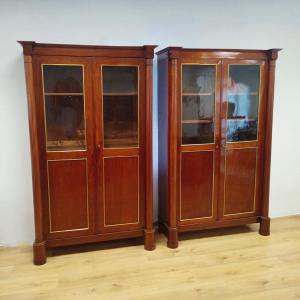 Pair Of Showcases / Empire Mahogany Library