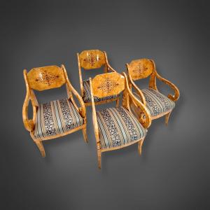 Quatre fauteuils, bouleau madré, Biedermeier russe/balte, vers 1835/40