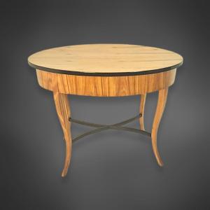Table d'appoint ovale Biedermeier, plaquée de merisier, 1825