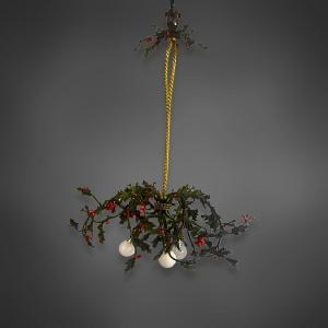 Plafonnier en forme de houx, laiton, France (Nancy) vers 1920