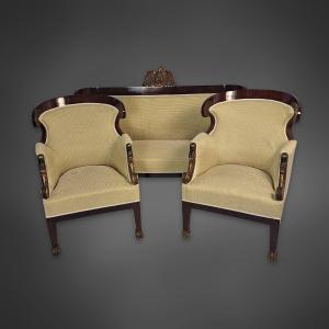Viennese Biedermeier Seating Group: Sofa And Two Armchairs, Mahogany, Circa 1810
