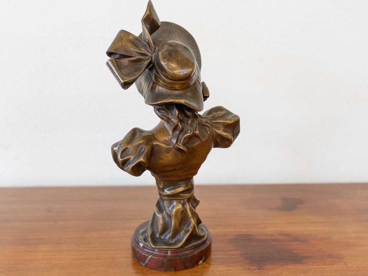 Figurine En Bronze "femme Au Chapeau“-photo-3