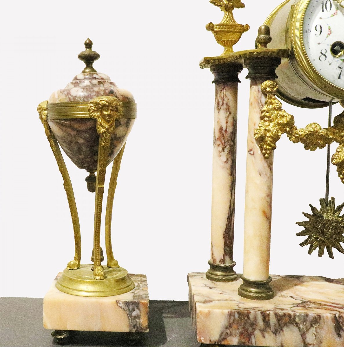 Horloge de Cheminée Française avec 2 Vases en Marbre, Vers 1880-photo-4