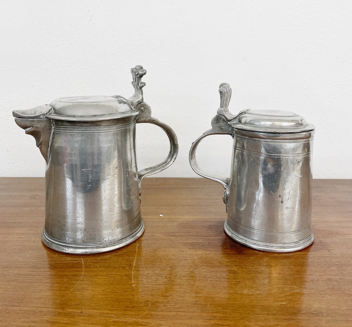2 Baroque Pewter Jugs