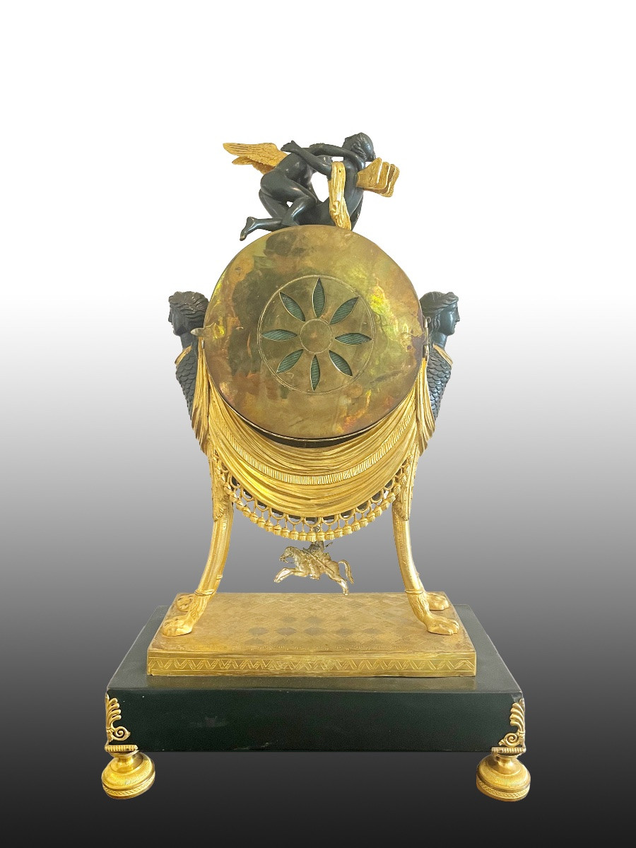 Horloge Empire,  Bronze doré au feu-photo-2