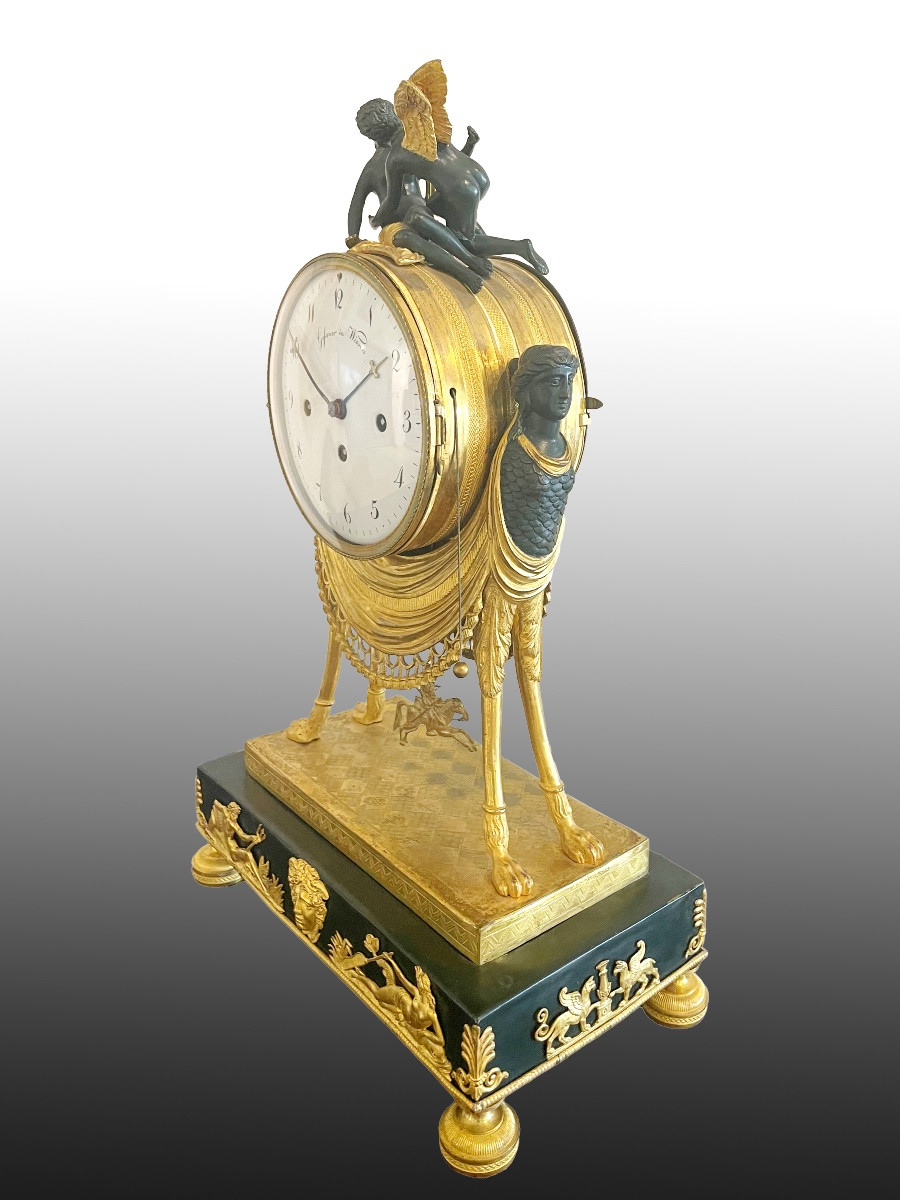 Horloge Empire,  Bronze doré au feu-photo-5