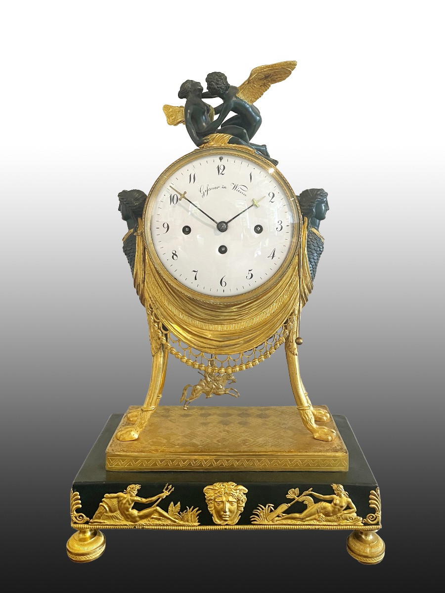 Horloge Empire,  Bronze doré au feu-photo-6