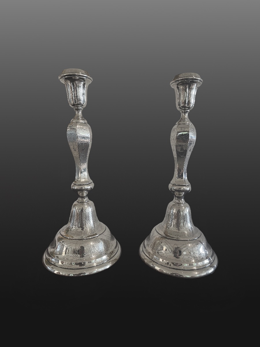 Paire de grands bougeoirs en argent, vers 1900 -photo-2