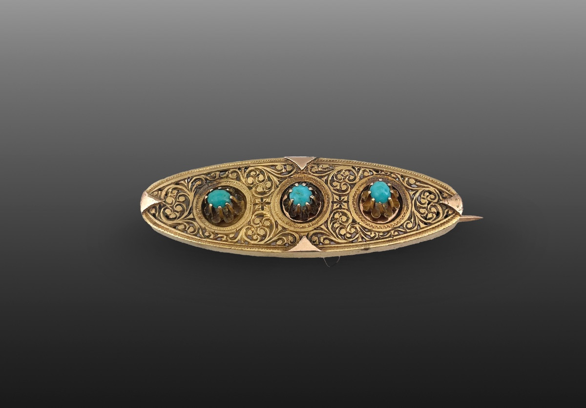 Brooch And A Pair Of Earrings With Turquoises -photo-2