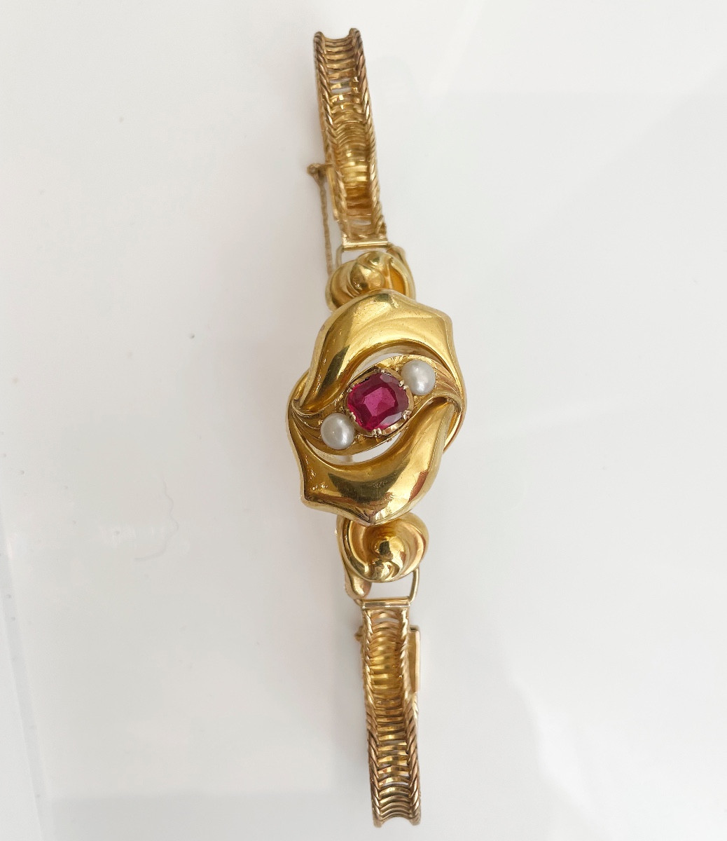 18th Century Biedermeier Bracelet With Two Pearls And Emeralds