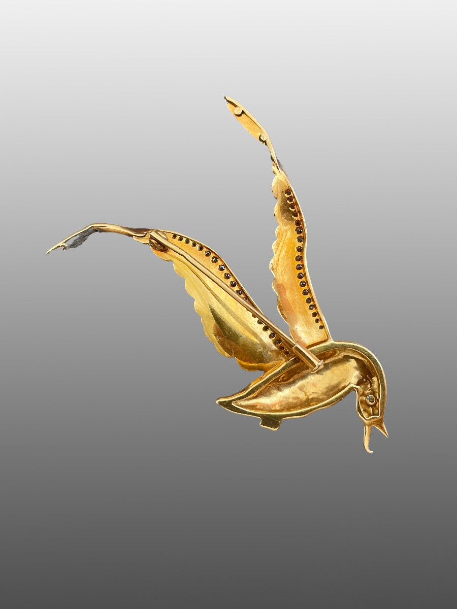 Broche Art Nouveau dans la figure d'un oiseau-photo-2