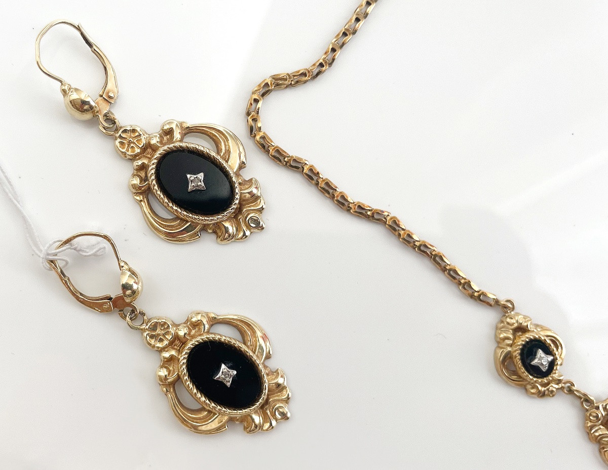 Parure –  Collier, bracelets et boucles d'oreilles avec petits brillants-photo-3