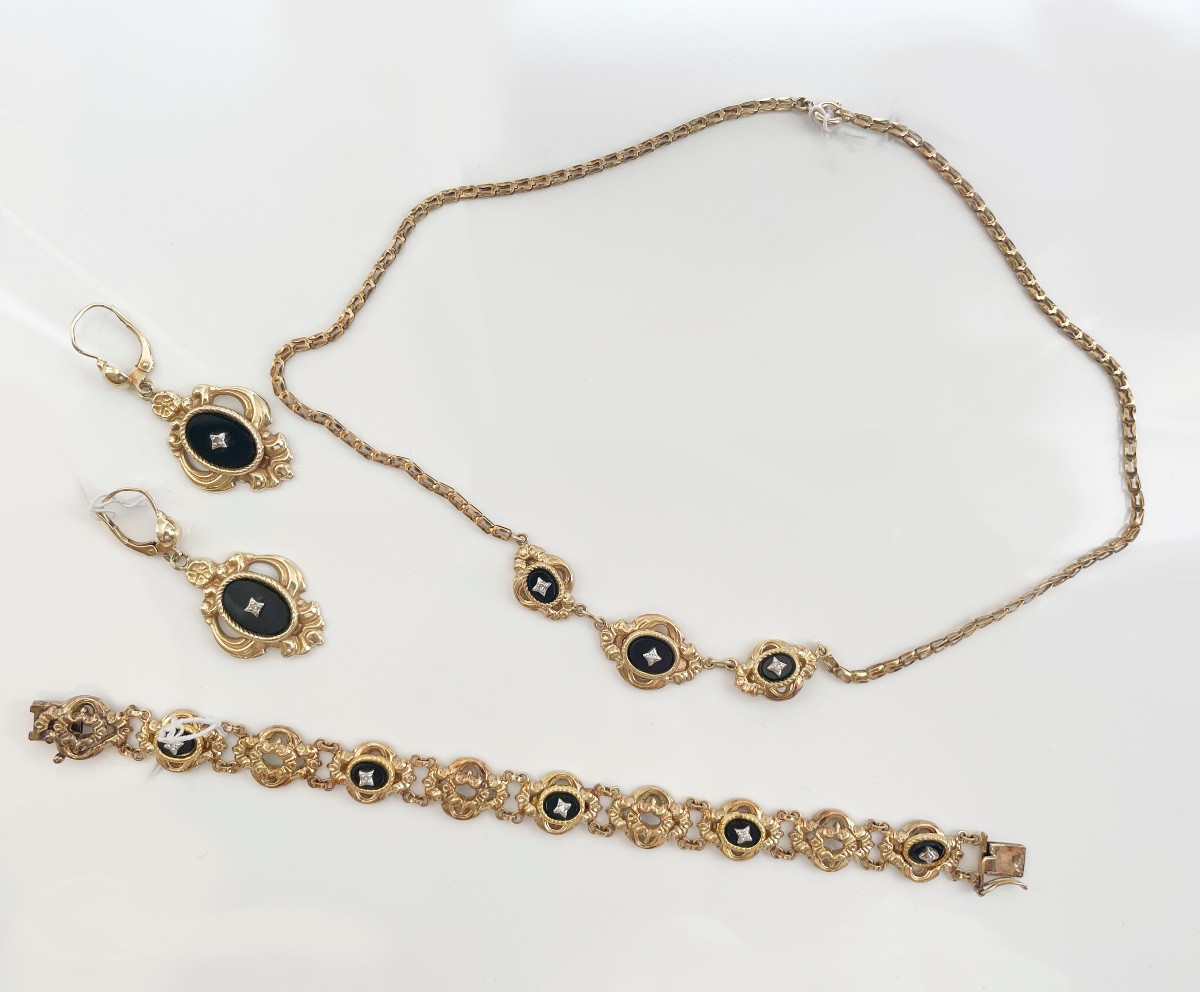 Parure –  Collier, bracelets et boucles d'oreilles avec petits brillants-photo-1