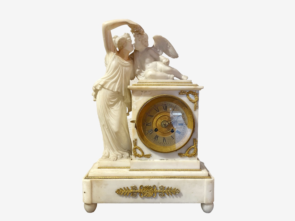 Biedermeier Clock Alabaster And Bronze Vienna, 1830-photo-2