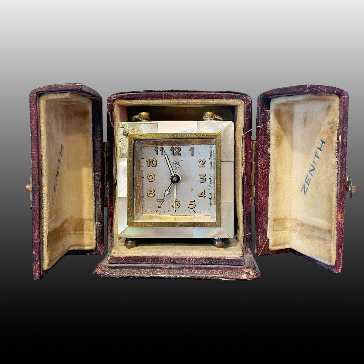 Art Nouveau Alarm Clock With Mother-of-pearl And Case-photo-1