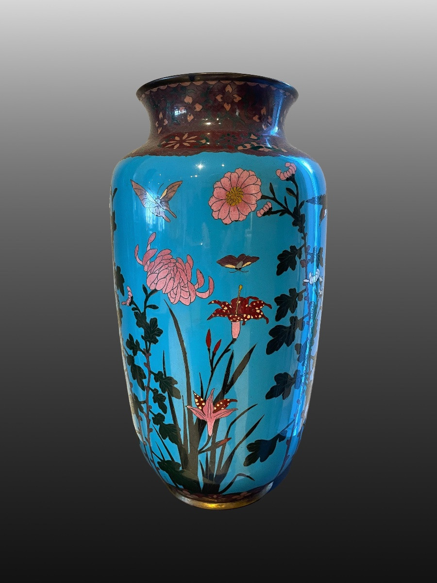 Large Antique Japanese Meiji Cloisonné Enamel Vase -photo-4